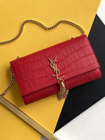 YSL original crocodile calfskin medium kate satchel 326078 red