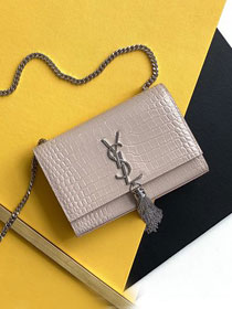 YSL original crocodile calfskin small kate bag 474366 light pink