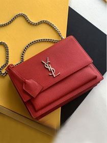 YSL original grained calfskin medium sunset bag 442906 red