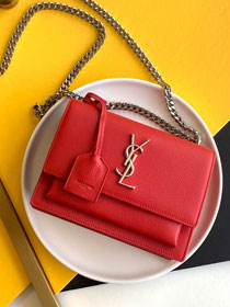 YSL original grained calfskin small sunset bag 441972 red