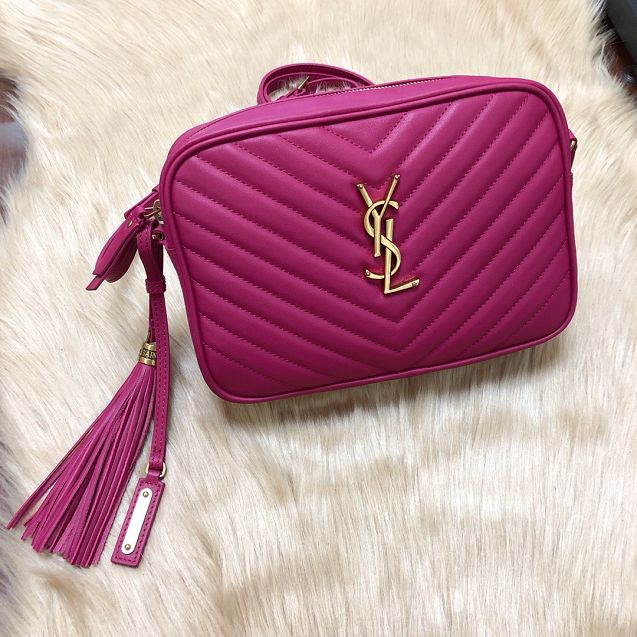 YSL original calfskin lou camera bag 520534 rose red