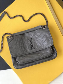 YSL original crinkled calfskin medium niki bag 633158 dark grey