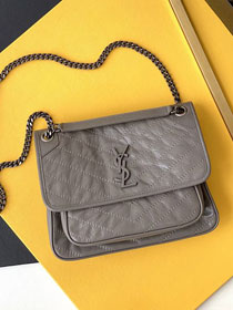 YSL original crinkled calfskin medium niki bag 633158 light grey