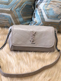 YSL original crinkled calfskin niki body bag 577124 light grey