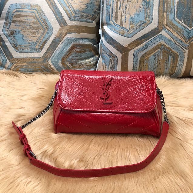 YSL original crinkled calfskin niki body bag 577124 red