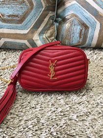 YSL original grained calfskin lou camera mini bag 585040 red