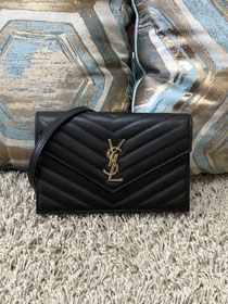 YSL original grained calfskin envelope small wallet on chain 393953 black