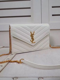 YSL original grained calfskin envelope small wallet on chain 393953 white