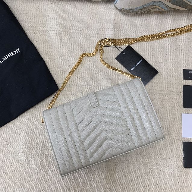 YSL original grained calfskin envelope wallet on chain 620280 white