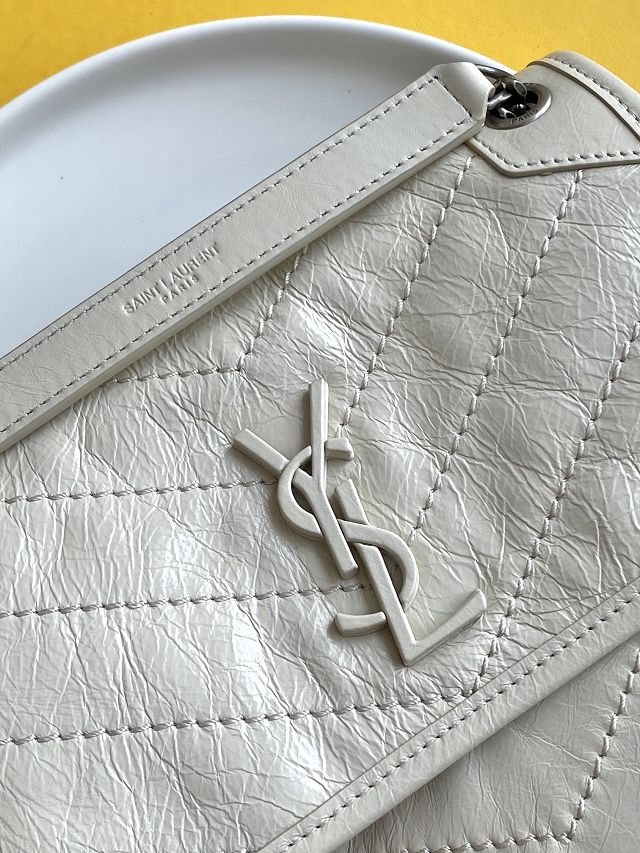 YSL original crinkled calfskin niki baby bag 633151 white