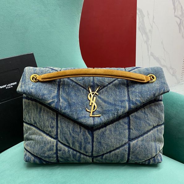 YSL original denim puffer medium bag 577475 blue