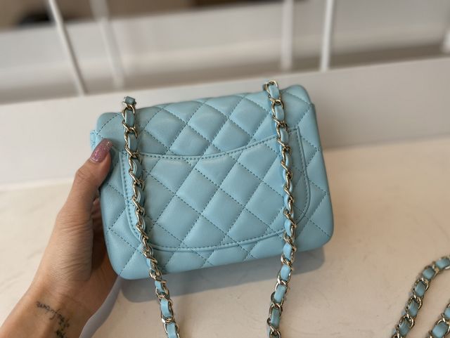 CC original lambskin super mini flap bag A35200 sky blue