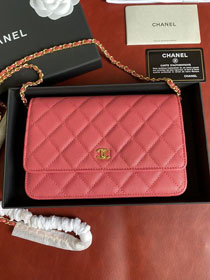 New CC original grained calfskin wallet on chain AP0250 rose red