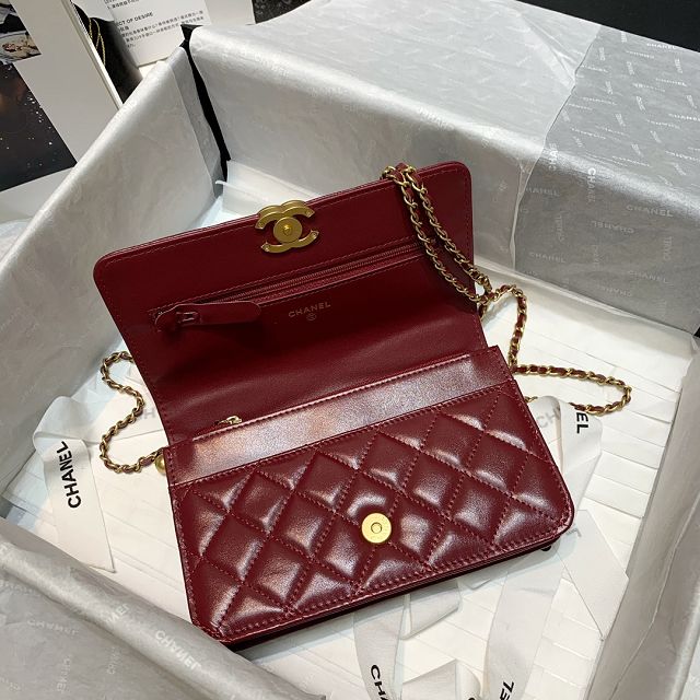 CC original calfskin wallet on chain AP2289 burgundy