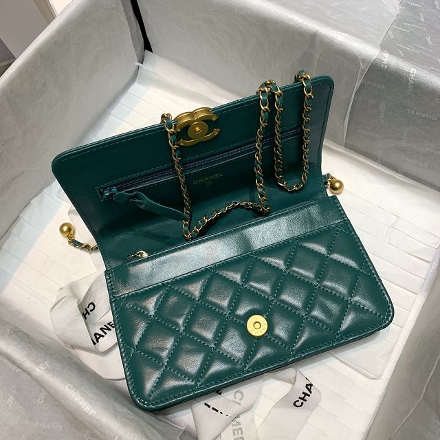 CC original calfskin wallet on chain AP2289 green