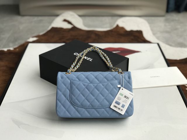 CC original grained calfskin medium flap bag A01112 light blue