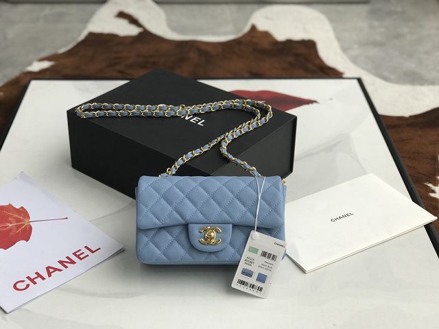 CC original grained calfskin mini flap bag A69900 light blue