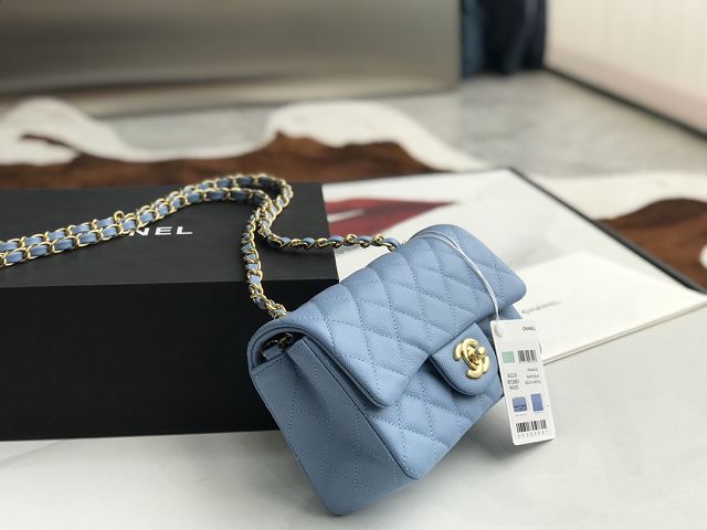 CC original grained calfskin mini flap bag A69900 light blue