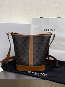 Celine original canvas triomphe small bucket bag 191442 tan