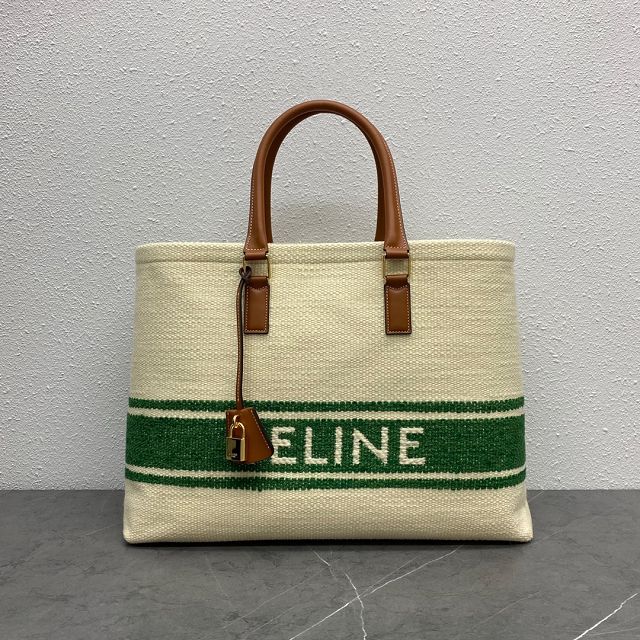 Celine original textile cabas tote 190062 white&green