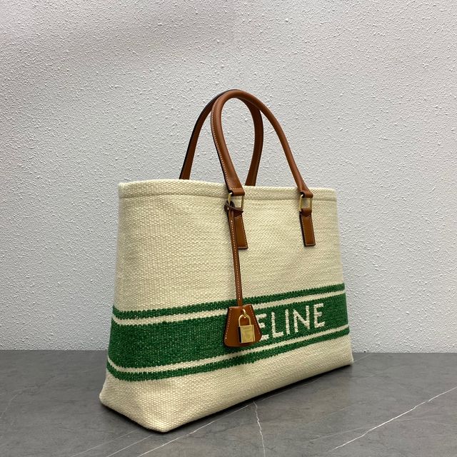 Celine original textile cabas tote 190062 white&green