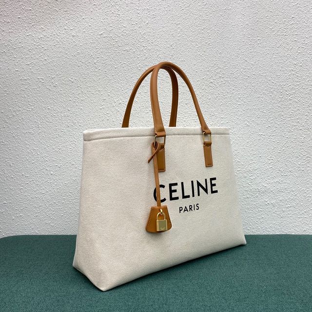 Celine original textile cabas tote 190062 white&tan