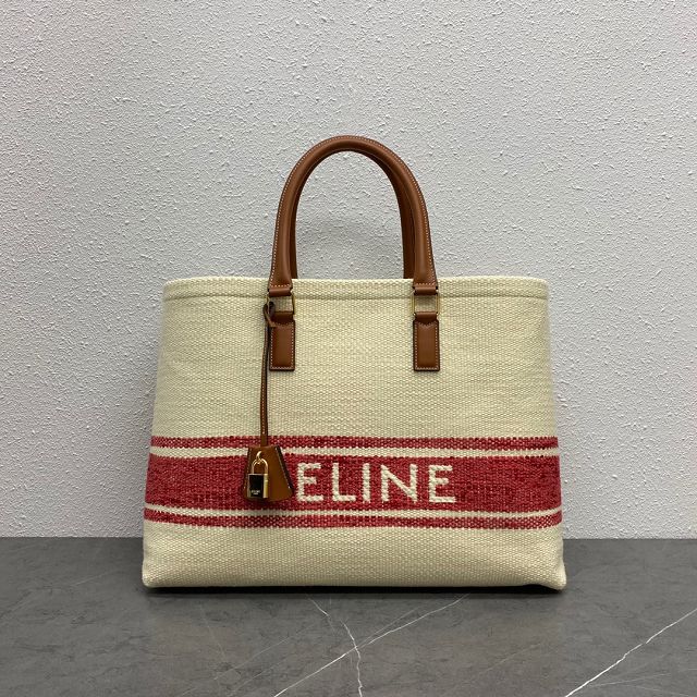 Celine original textile cabas tote 190062 white&red