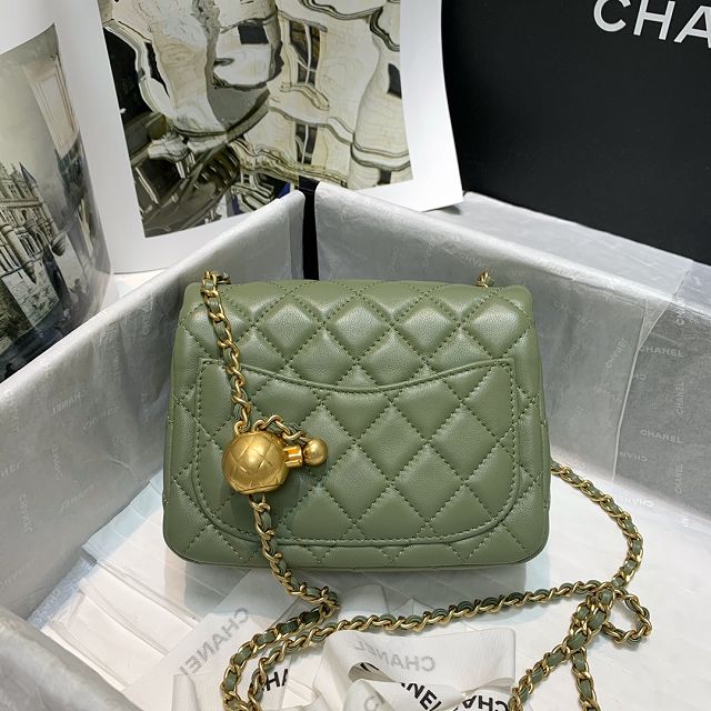 CC original lambskin small flap bag AS1786 green