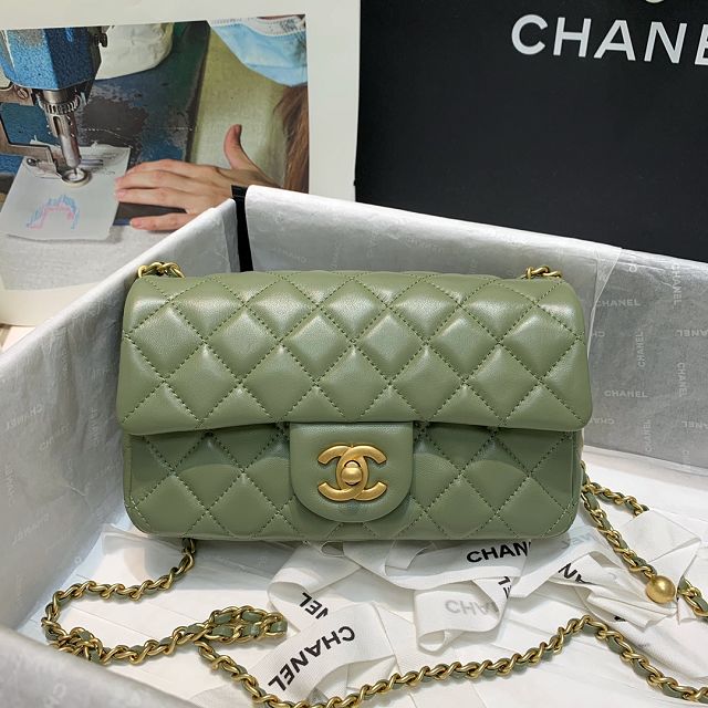 CC original lambskin flap bag AS1787 green