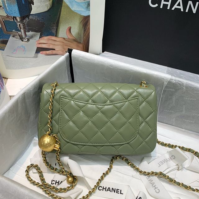 CC original lambskin flap bag AS1787 green