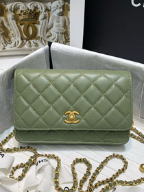 CC original lambskin wallet on chain AP1450 green