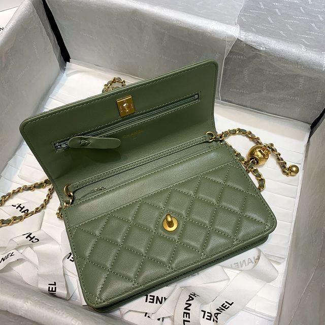 CC original lambskin wallet on chain AP1450 green