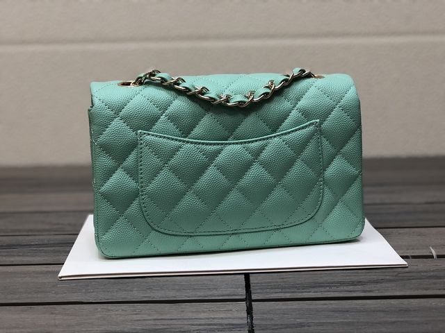 CC original grained calfskin mini flap bag A69900 lake blue