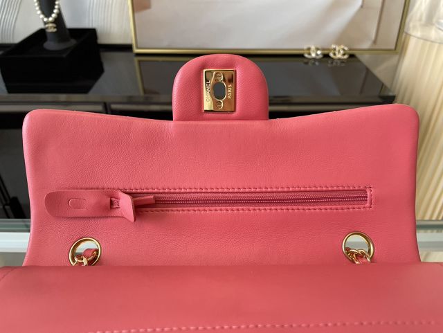 CC original lambskin small flap bag A01113 hot pink