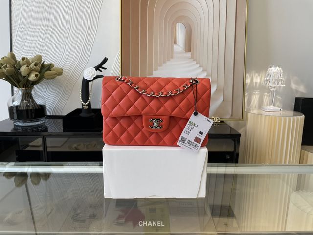 CC original lambskin small flap bag A01113 orange red