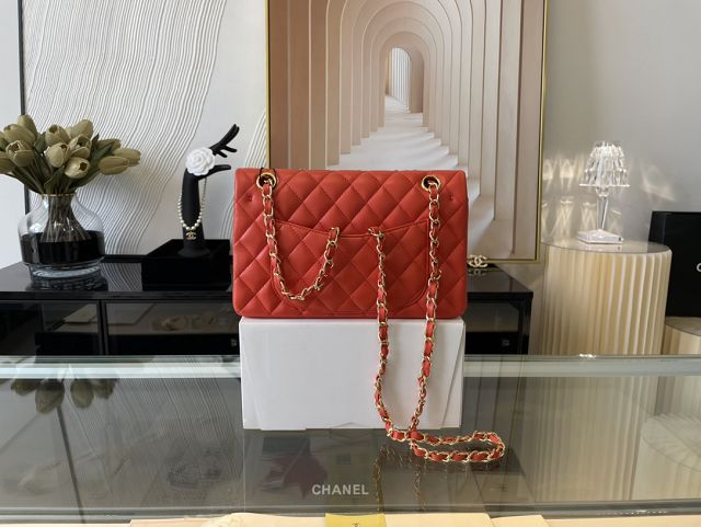 CC original lambskin small flap bag A01113 orange red