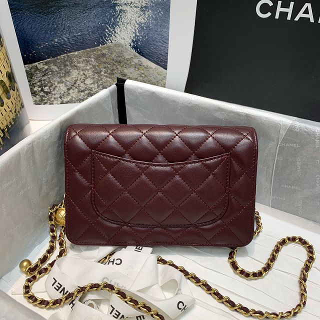 CC original lambskin wallet on chain AP1450 bordeaux