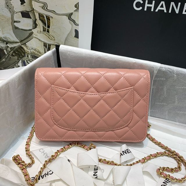 CC original lambskin wallet on chain AP1450 pink