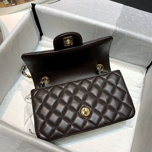 CC original lambskin mini flap bag A69900 dark coffee