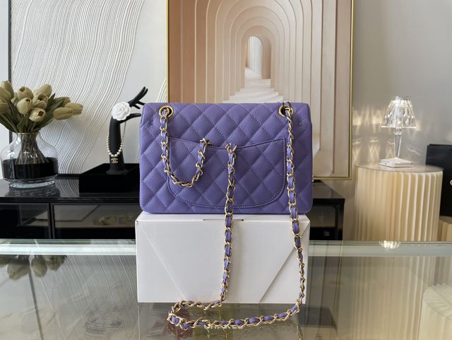 CC original grained calfskin small flap bag A01113 purple