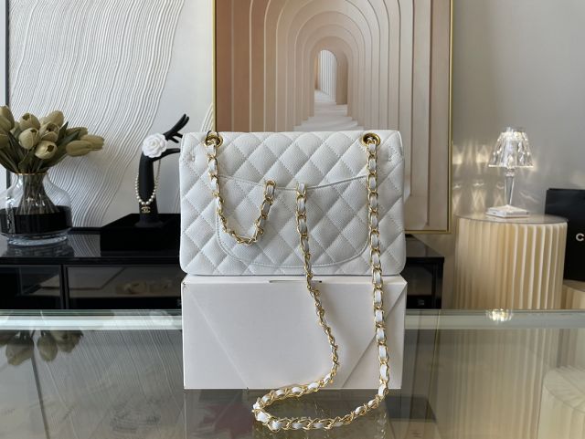 CC original grained calfskin small flap bag A01113 white