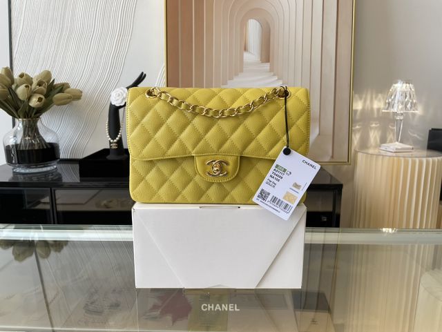 CC original grained calfskin small flap bag A01113 yellow