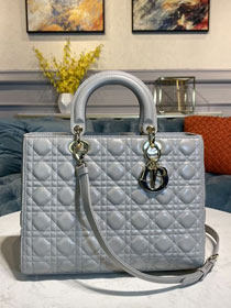 Dior original lambskin large lady dior bag M0566 grey