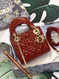 Dior original patent calfskin mini lady bag M0505 red