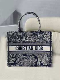 Dior original canvas medium book tote oblique bag M1296 navy blue