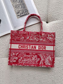 Dior original canvas medium book tote oblique bag M1296 red