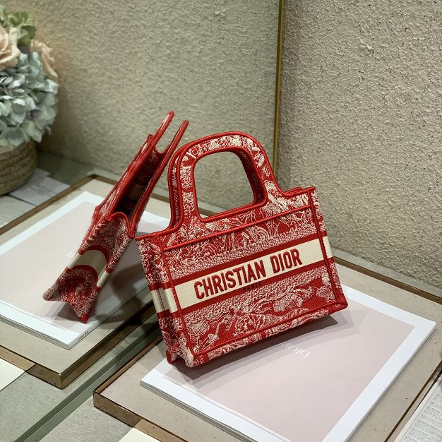 Dior original canvas mini book tote bag S5475 red