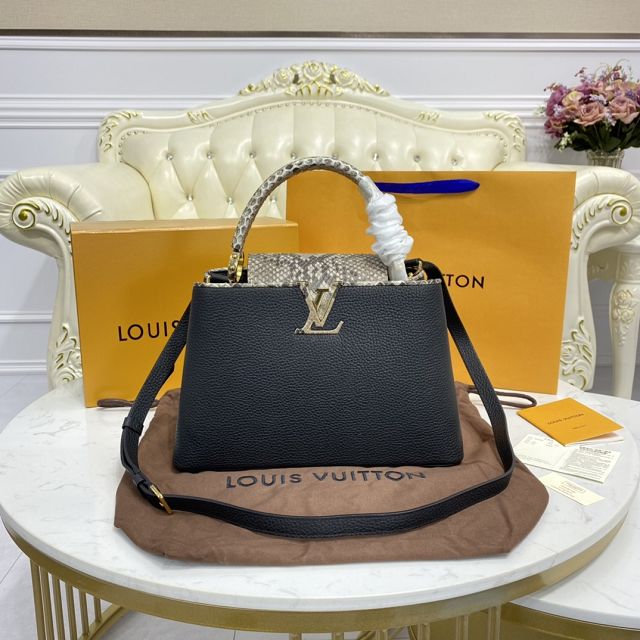 Louis vuitton original calfskin capucines pm handbag N95383 black