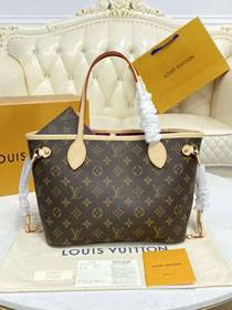 Louis vuitton original monogram canvas neverfull pm M41245 rose red