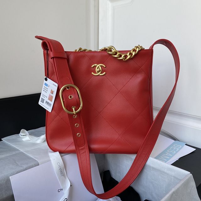 2022 CC original calfskin hobo handbag AS2844 red